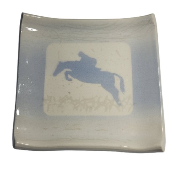 Fran Hogan Santa Fe Rare Horse and Rider Vintage Blue and White Decor Tray Plate - Picture 1 of 5
